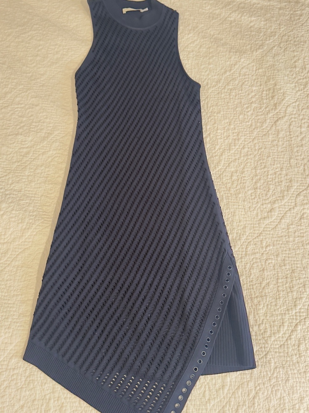 Jonathan Simkhai Navy Sleeveless Knit Midi Dress with Eyelet Side Trim